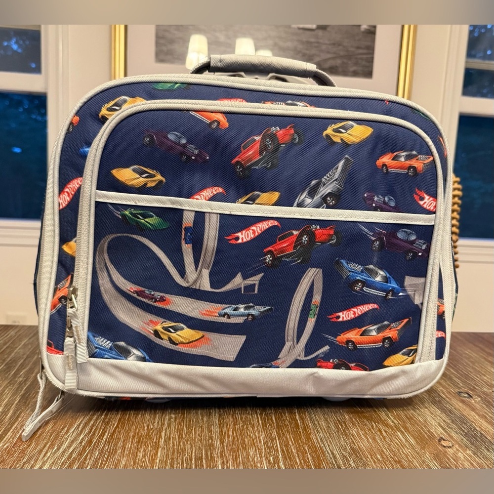 POTTERY BARN KIDS HOT WHEELS ROLLING LUGGAGE/SUITCASE BAG WITH ADJUSTABLE HANDLE